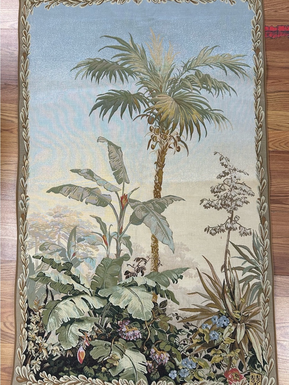 Vintage Tapisserie d’Halluin Le Palmier Palm Tree French Tapestry Wall Hanging